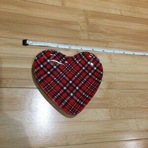 Brand New Plaid Red, Black and White Heart-Shaped Ceramic Trinket Dish